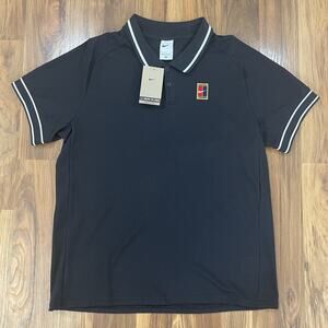 NWT Men’s L Nike Court Heritage Tennis Polo Short Sleeve - Black w/ White Trim
